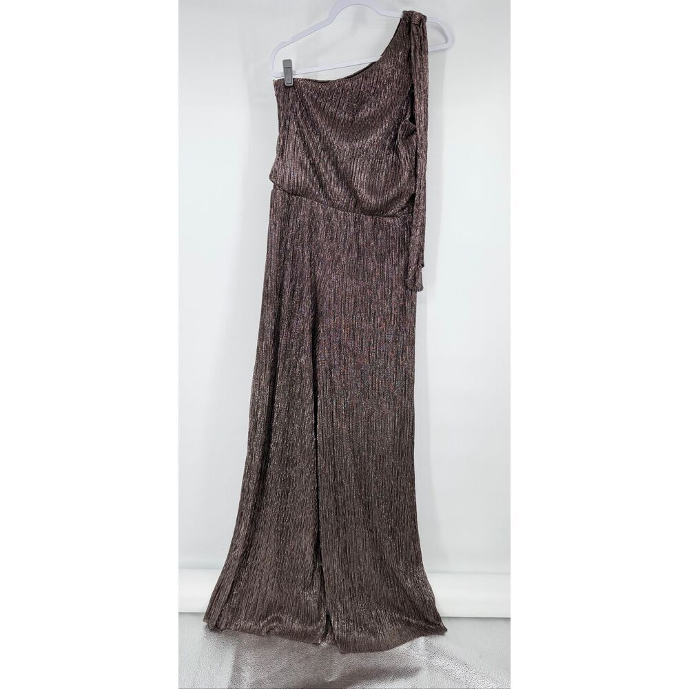 1.STATE Womens Metallic One Shoulder Jumpsuit Wide Leg Bronze Evening Size Large - Picture 2 of 13